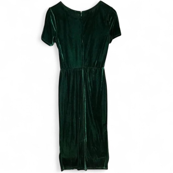Unique Vintage Dark Green Velvet Midi Dress - Picture 2 of 5